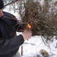 Lighting a Twig Bundle