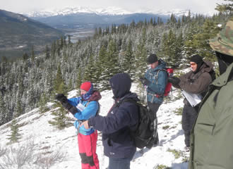 Taking wilderness navigation training in the mountains