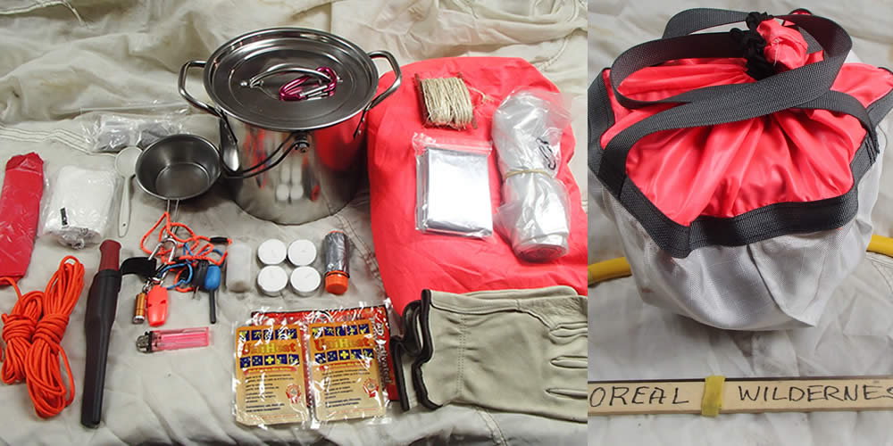 Survival Kit on in a Cooking Pot Layout