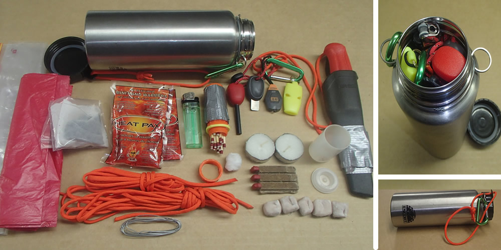 Waterbottle Survival Kit Layout