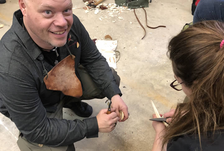 Brian Rice teaching Spoon Carving at Frostbite! 2020