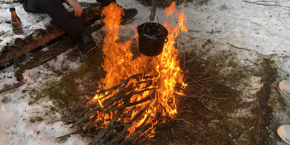 Survival Fire in Winter with a Pot