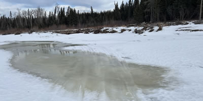 Weak spot on Winter River Ice