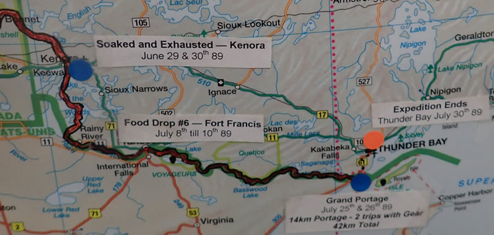 Map of the Paddling Route through Ontario