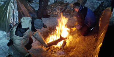 Lighting a Fire at a Survival Camp