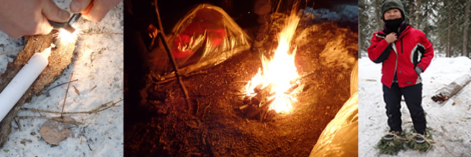 Lighting the Overnight Fire on the Boreal Winter Survival Course