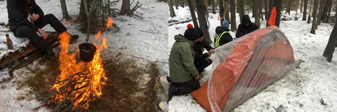 Shelters & Firewood for the Overnight Stay on a Wilderness Survival Winter Field Session